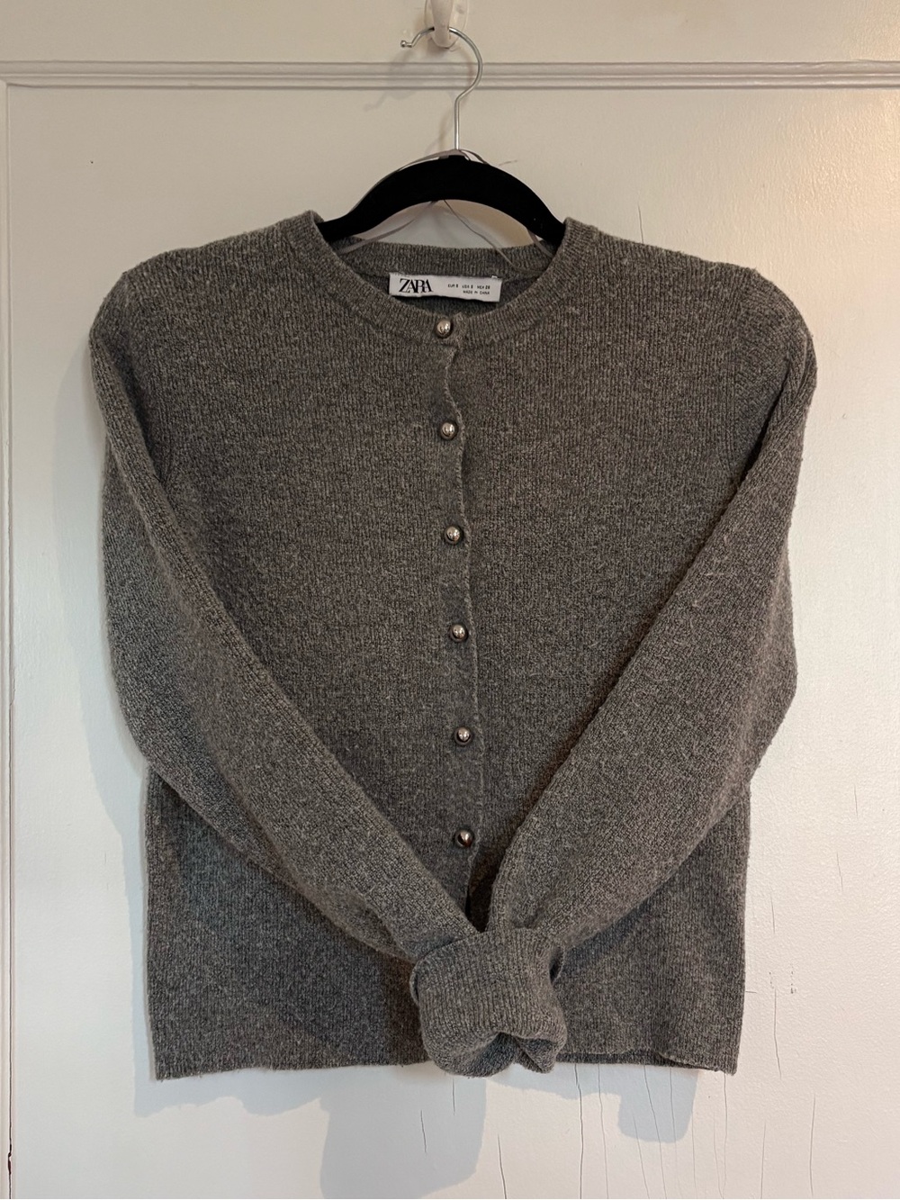 Zara Gray Metal Button-Front Knit Cardigan Sweater